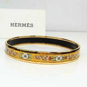 Vintage Hermès Pinecone Floral Enamel Bangle Gold Austria GS776